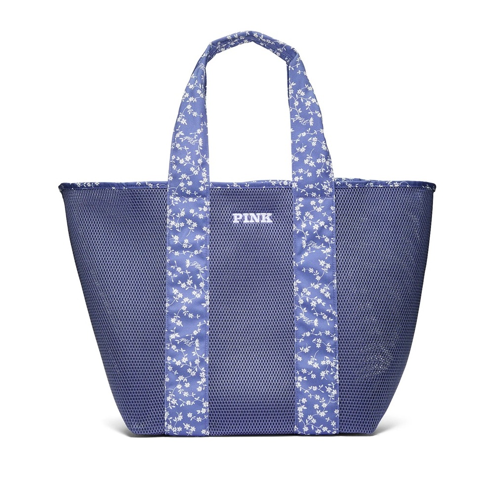 PINK Victoria's Secret Blue Floral Mesh Tote Bag